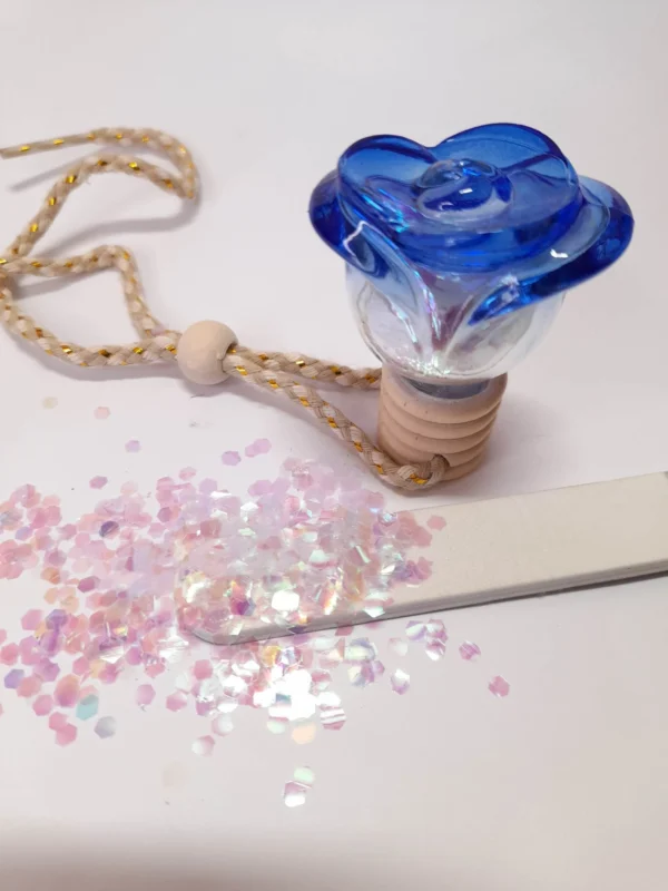 Flacon en verre bleu Paillettes  sirène holographique – Image 4