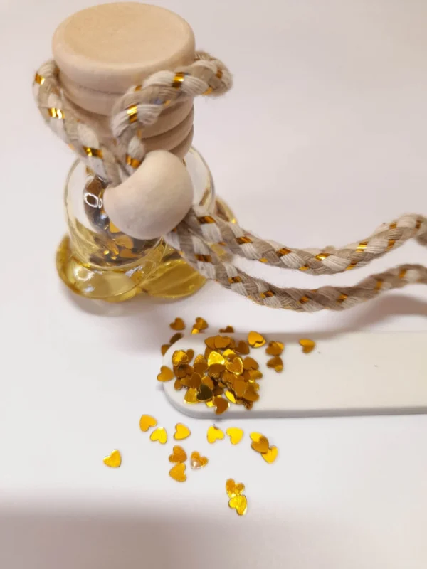 Flacon en verre jaune Paillettes cœur or. – Image 4